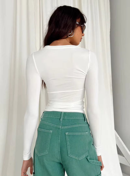 Women'S Long Sleeved T-Shirt Spring and Autumn Solid Color Slim Fit Pullover Women'S Basic T-Shirt Y2K Clothes Street Wear