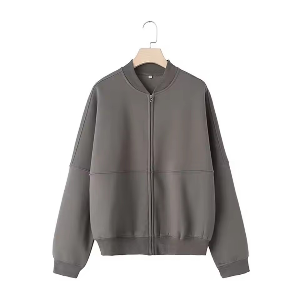 Women'S 2-Piece Retro Solid Color Zipper Bomber