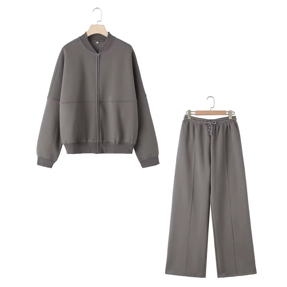 Women'S 2-Piece Retro Solid Color Zipper Bomber