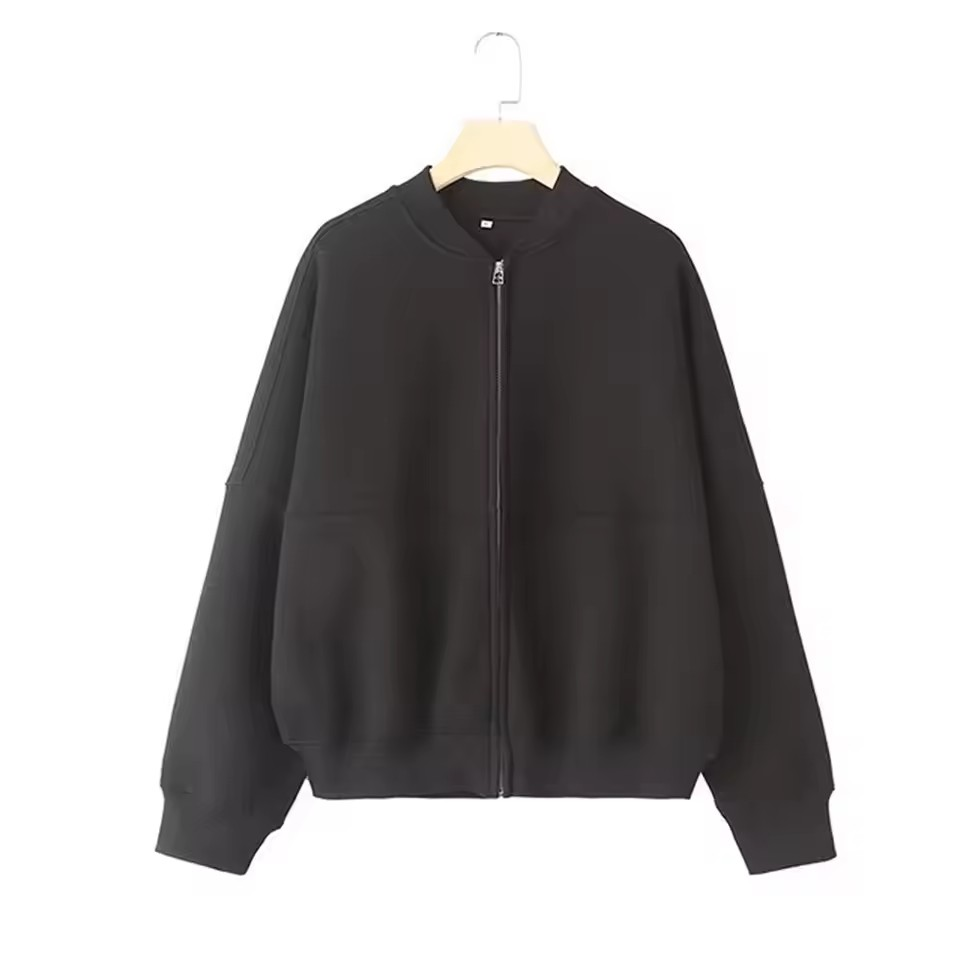 Women'S 2-Piece Retro Solid Color Zipper Bomber