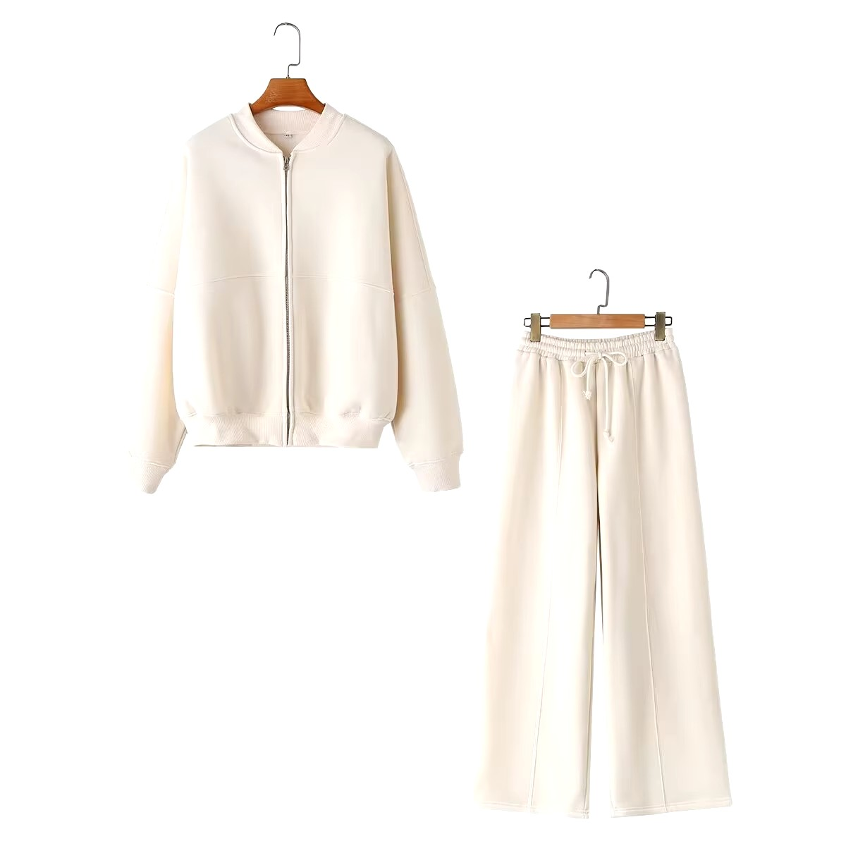 Women'S 2-Piece Retro Solid Color Zipper Bomber