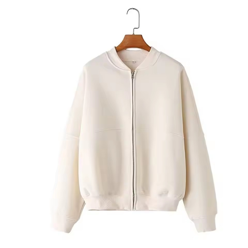 Women'S 2-Piece Retro Solid Color Zipper Bomber