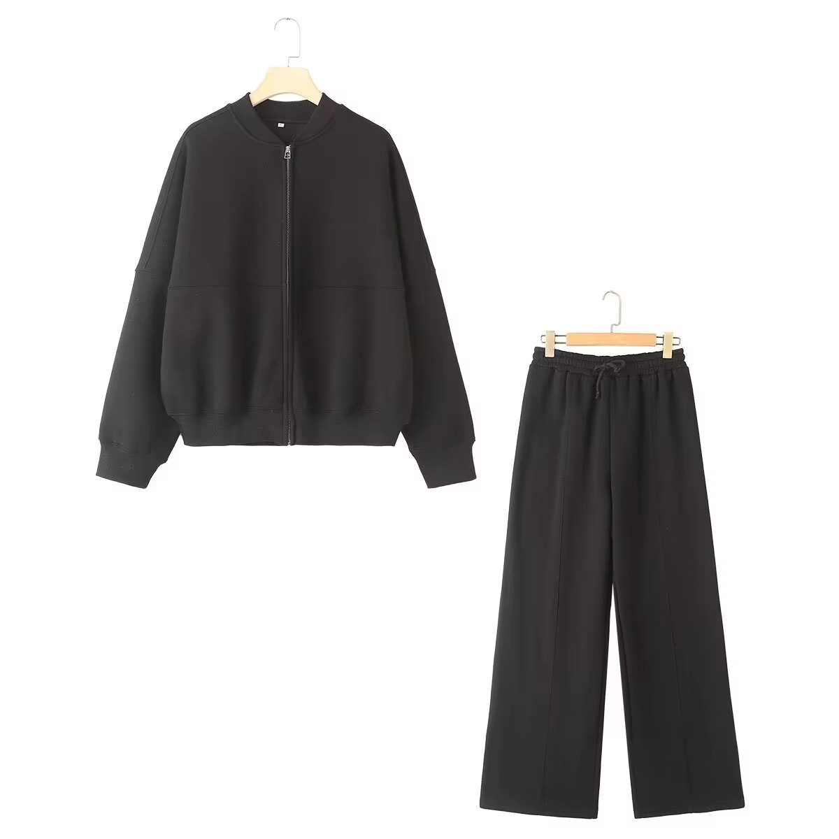 Women'S 2-Piece Retro Solid Color Zipper Bomber